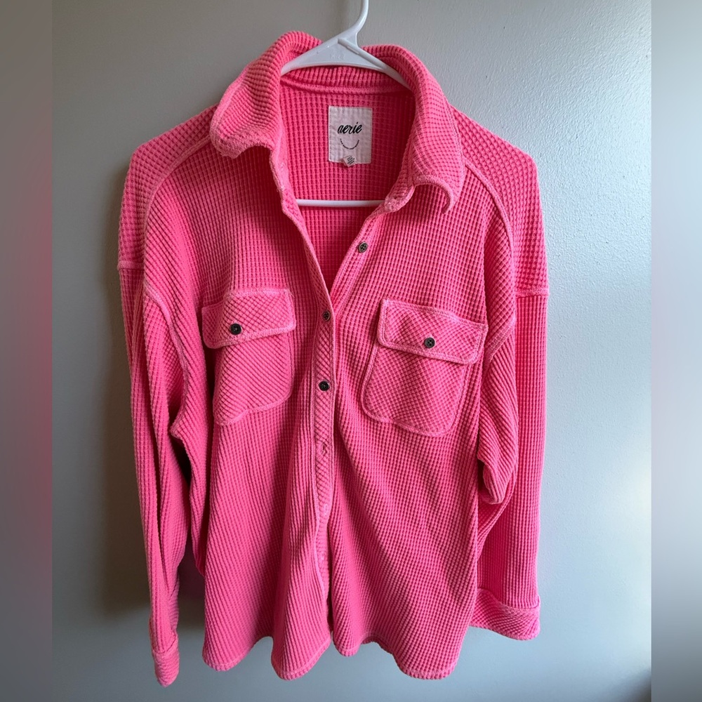 Aerie Bright Pink Waffle Knit Cardigan